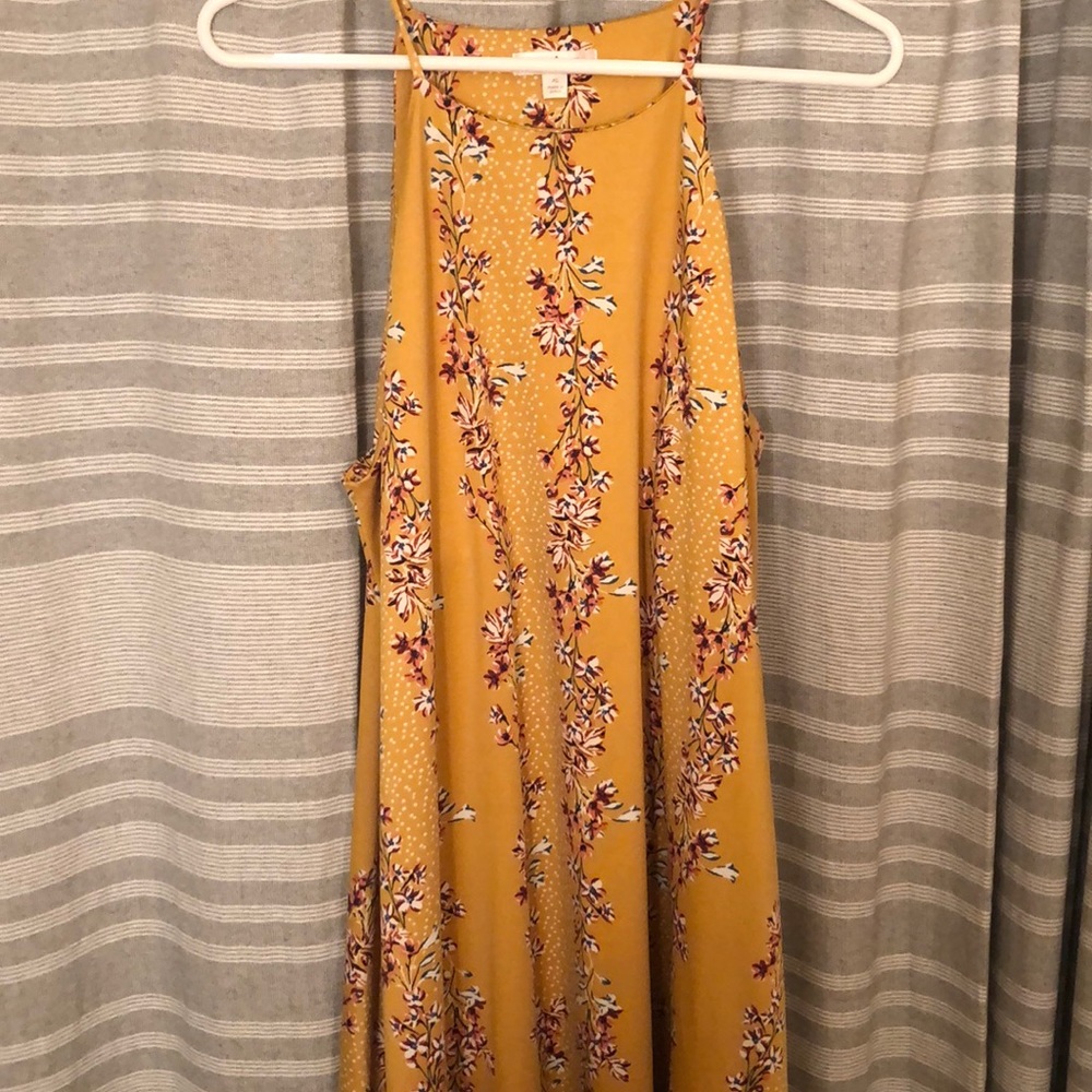 Nine Britton Floral Mustard High Neck Dress with Pockets